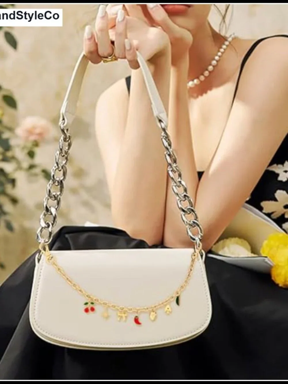 Gold Plated Fruit Bag Charm Chain Keychain